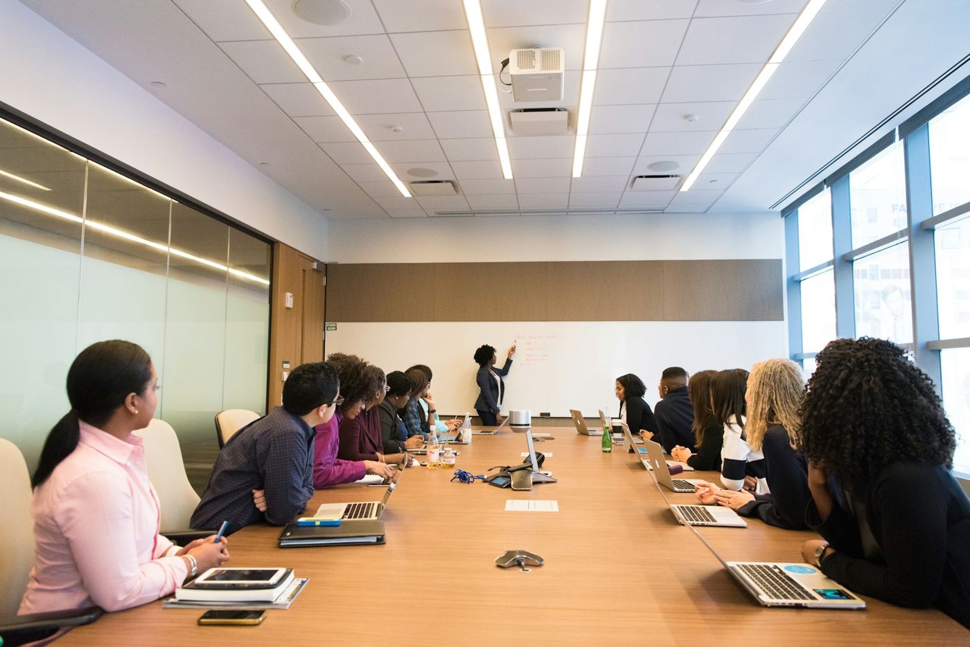 A group meeting around a conference table